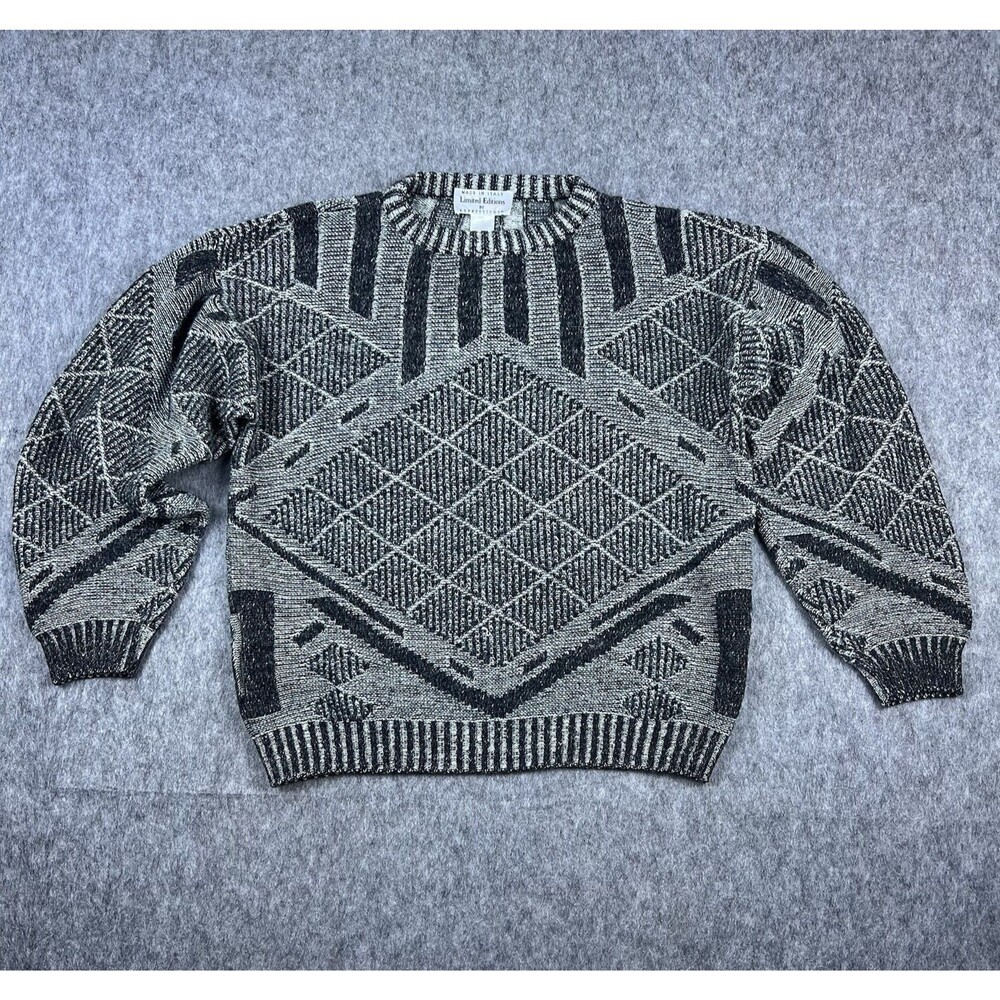 Vtg Limited Editions By Expressions Mens Sweater Gray Wool Made in Italy 90 Sz L